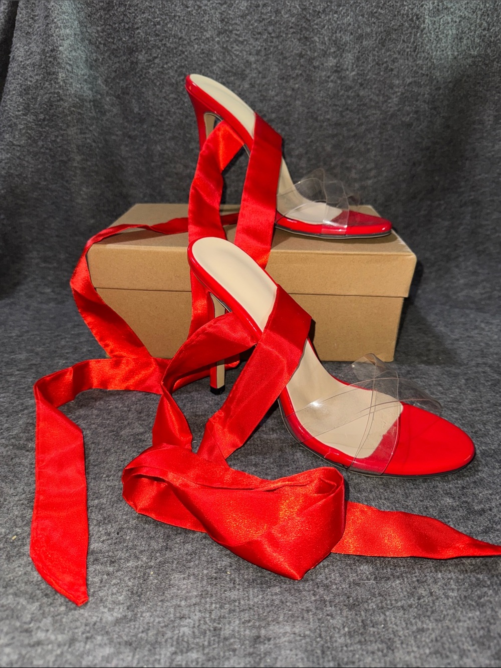 Red Satin Wrap High Heel Sandals